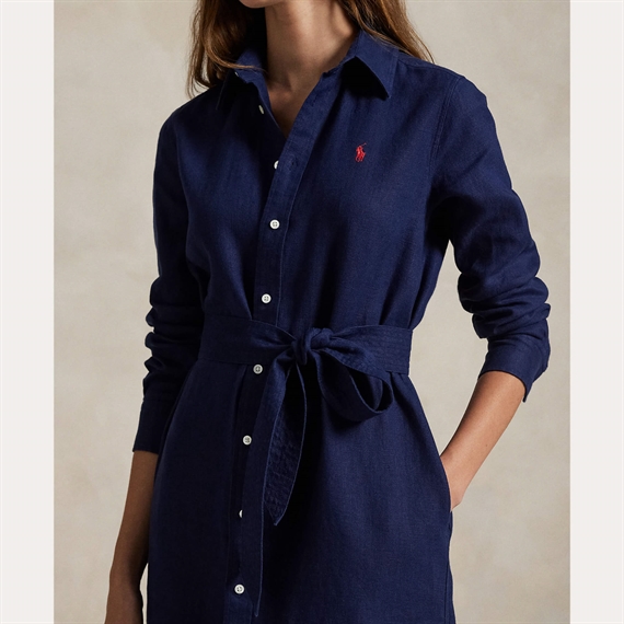 Polo Ralph Lauren Belted Linen Skjortekjole, Newport Navy